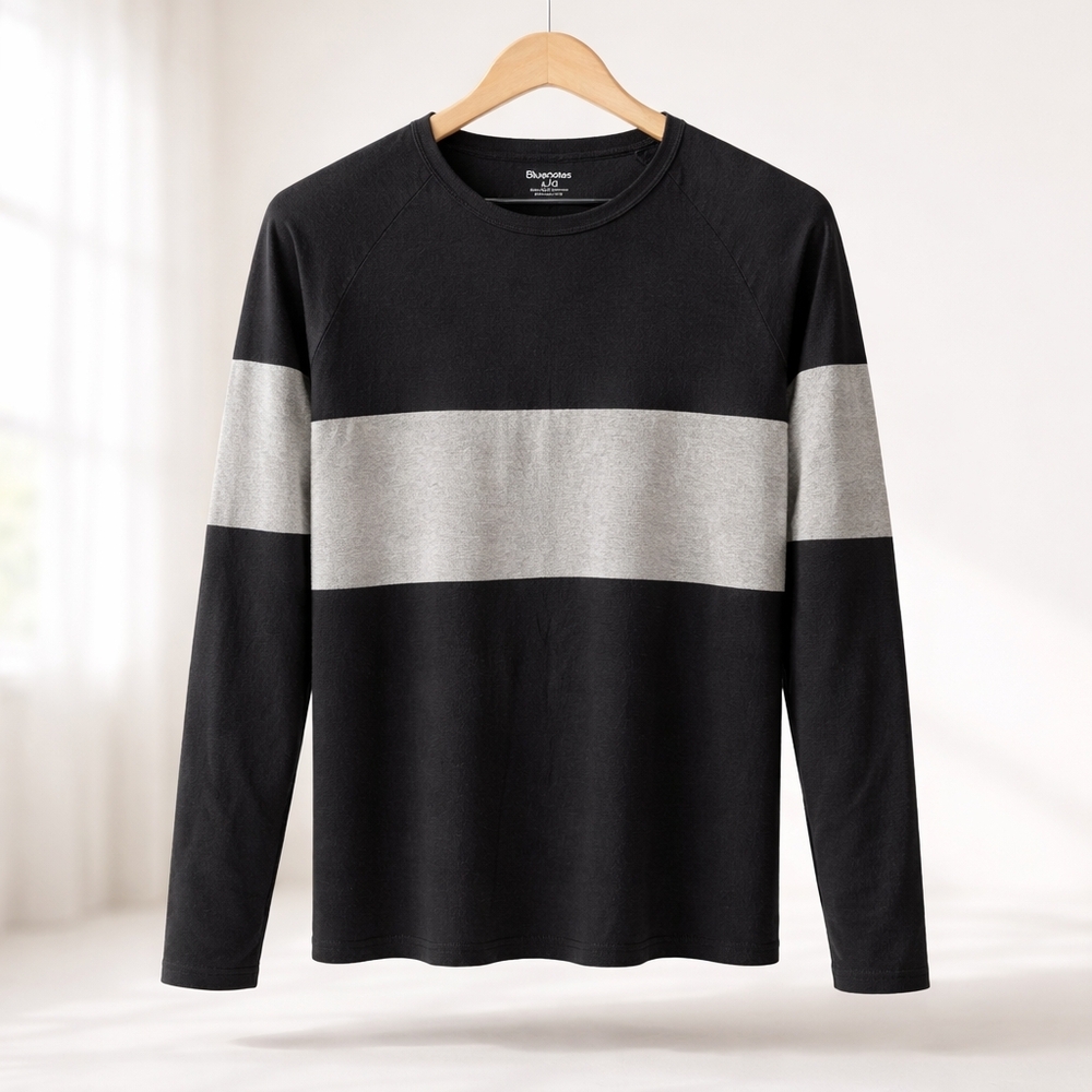 Bluenotes Men’s Long Sleeve Colorblock Shirt Size Large Black & Grey